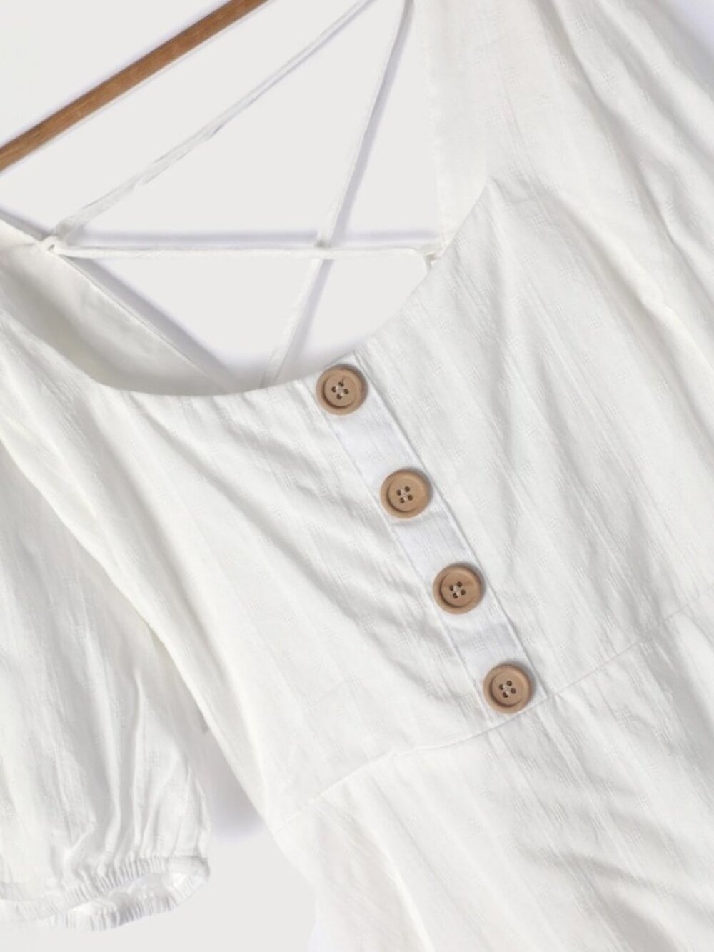 NWT Lulus Endearing Looks Ivory Puff Sleeve Lace-Up Mini Dress (size S) - Picture 7 of 8